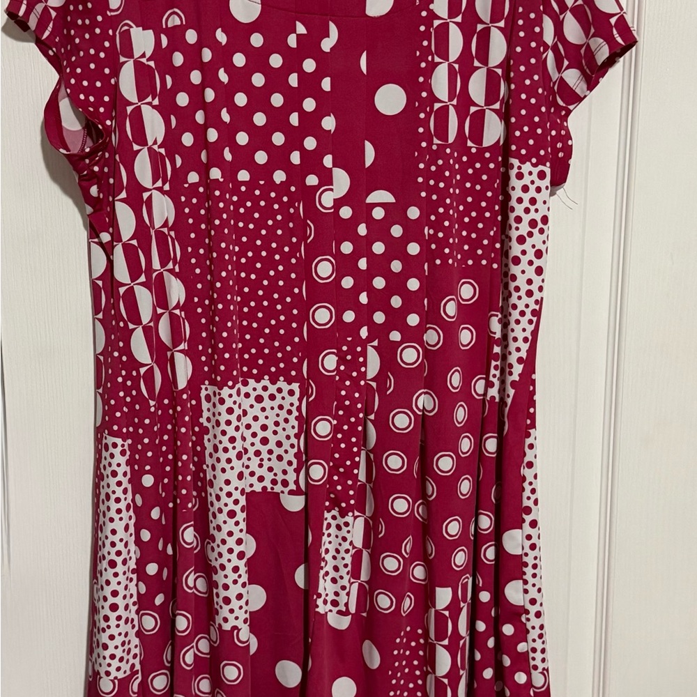 N Touch Pink White Patchwork Polka Dot Dress Large - Picture 3 of 3